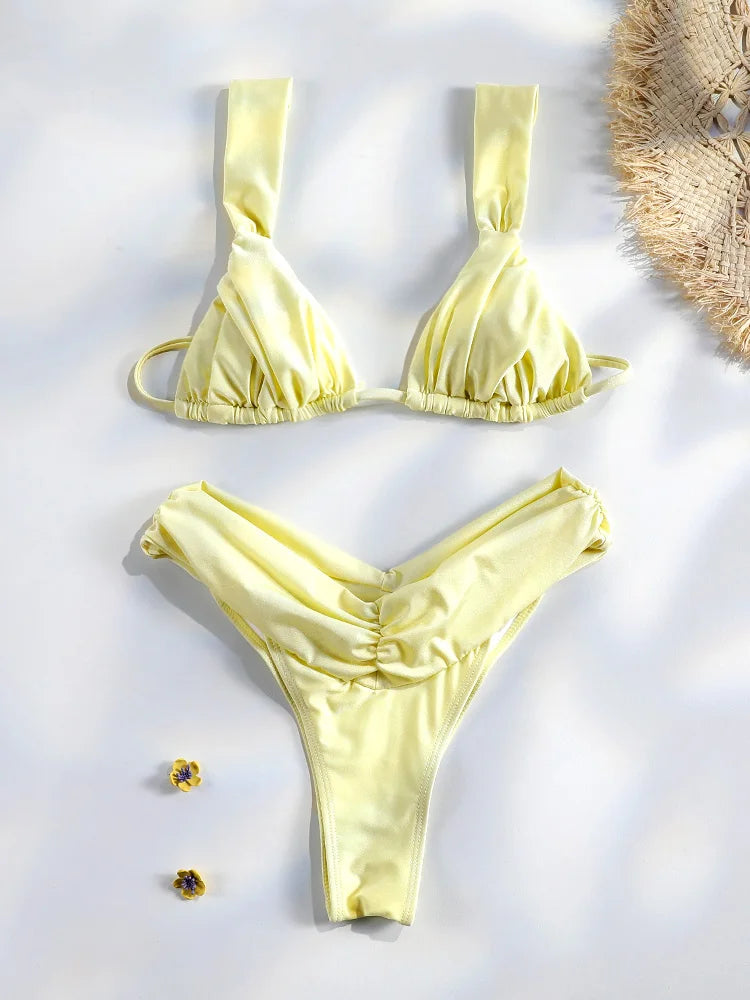 Costume da bagno bikini con pieghe sexy Micro bikini solido Costume da bagno donna Triangolo femminile Costume da bagno da spiaggia platinumshop