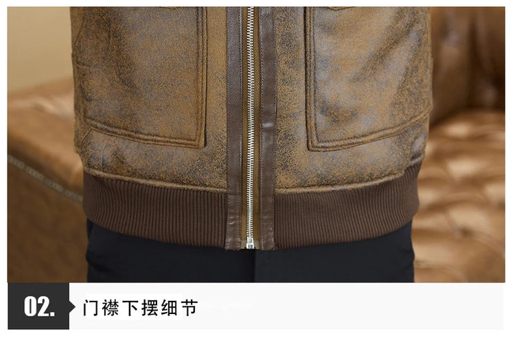 2025 Winter Fur Integrated Leather Jacket Men Thick Velvet Imitation Fur Leather Coat Loose Motorcycle Coat Casual Streetwear