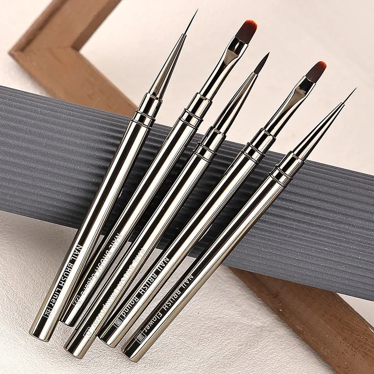 1/12Pcs Simple Nail Enhancement Brush Metal Handle Painting Drawing Flower Pen Edge Hook Uv Gel Nail Brush Nail Art Tools New