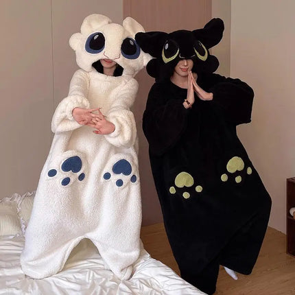 Anime Toothless Boys Girls Bodysuit Pajamas Autumn Winter Coral Fleece Thickened Warm Nightgown Wearing Home Clothes Outside