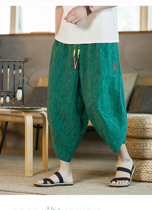 Kimono giapponese Pantaloncini tradizionali Pantaloni asiatici da uomo Samurai giapponese Pantaloni larghi da uomo in lino Yukata casual allentati