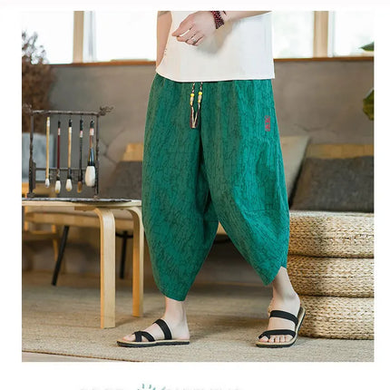 Kimono giapponese Pantaloncini tradizionali Pantaloni asiatici da uomo Samurai giapponese Pantaloni larghi da uomo in lino Yukata casual allentati