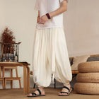 Pantaloni Stile Cinese da Uomo, Etnici in Lino a Gamba Larga, Design con Cavallo Morbido, Pantaloni da Ballo, Casual, Hanfu, Stile Lanterna, 8XL