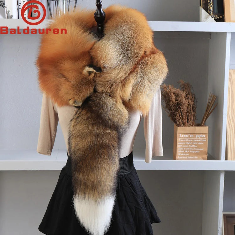 Unisex Real Fur Fox Scarf Men Woman Winter Warm Natural Fur Shawl Soft Headscarf Super big Gray Silver Fox Scarf Fur Accessories