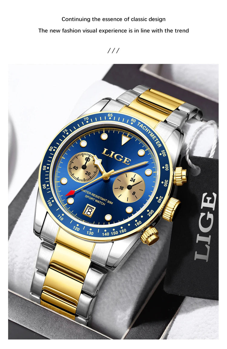 LIGE Nuovi orologi da uomo Orologi da polso al quarzo da uomo di lusso delle migliori marche Cronografo sportivo impermeabile e luminoso Relogio Masculino+BOX platinumshop