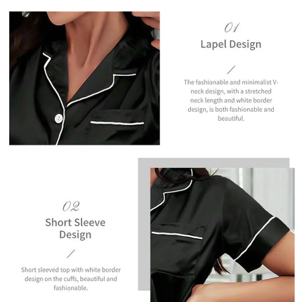 Pigiama da donna in raso di seta estivo Set Top e pantaloncini abbottonati 2 pezzi indumenti da notte colletto dentellato indumenti da notte Loungewear per le donne