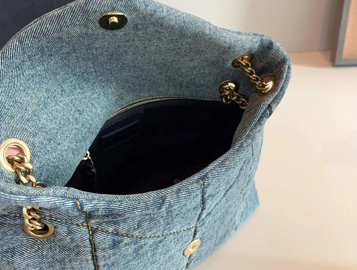 Women Denim Handbag Ladies Flap Bag Crossbody Bag Female Classic Hand Bags Design Shoulder Messenger Purses and Handbag PlatiNum