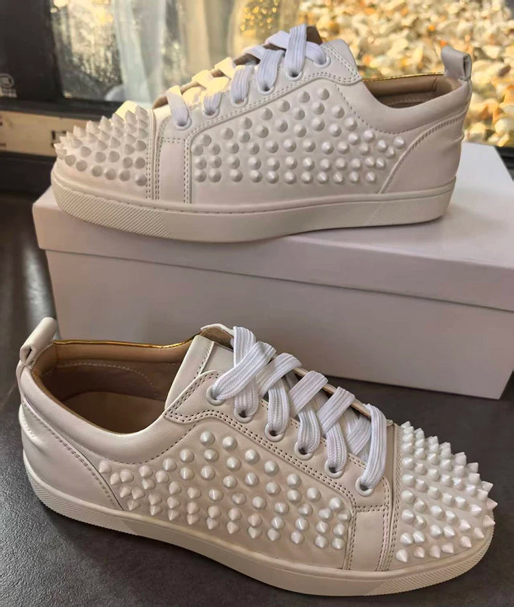 Italian Fashion Spikes Flats For Men Low Top Casual Shoes Mens White Sneakers Super Stars Style Studded Rubber Bottom Shoes