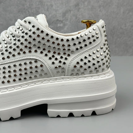 Luxury Designer Rivets Men Leather Casual Shoes Fashion Breathable Height Increasing Male Brogue Derby Shoes Zapatillas Hombre