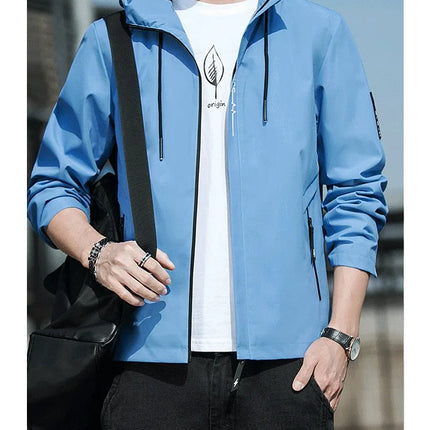 Casual Hooded Men's Jacket Youth Outerwear Spring Autumn New Style Korean Version Anti-Wrinkle Wear-Resistant Windproof Polye...