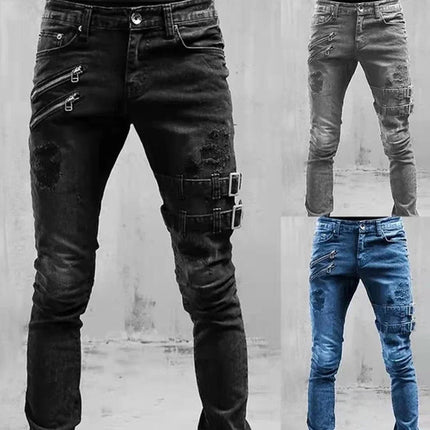 2023 Plus Size Straight Jeans Man Pants Spring Summer Boyfriend Jeans Streetwear Skinny Zips 3 Colors Cacual Long Denim Trousers PlatiNum