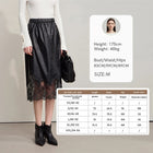AMII Women's Skirt 2025 Autumn New Minimalist Versatile Clothing Ladies Leather Splicing Lace Solid A-line Midi Skirt 12543095 PlatiNum