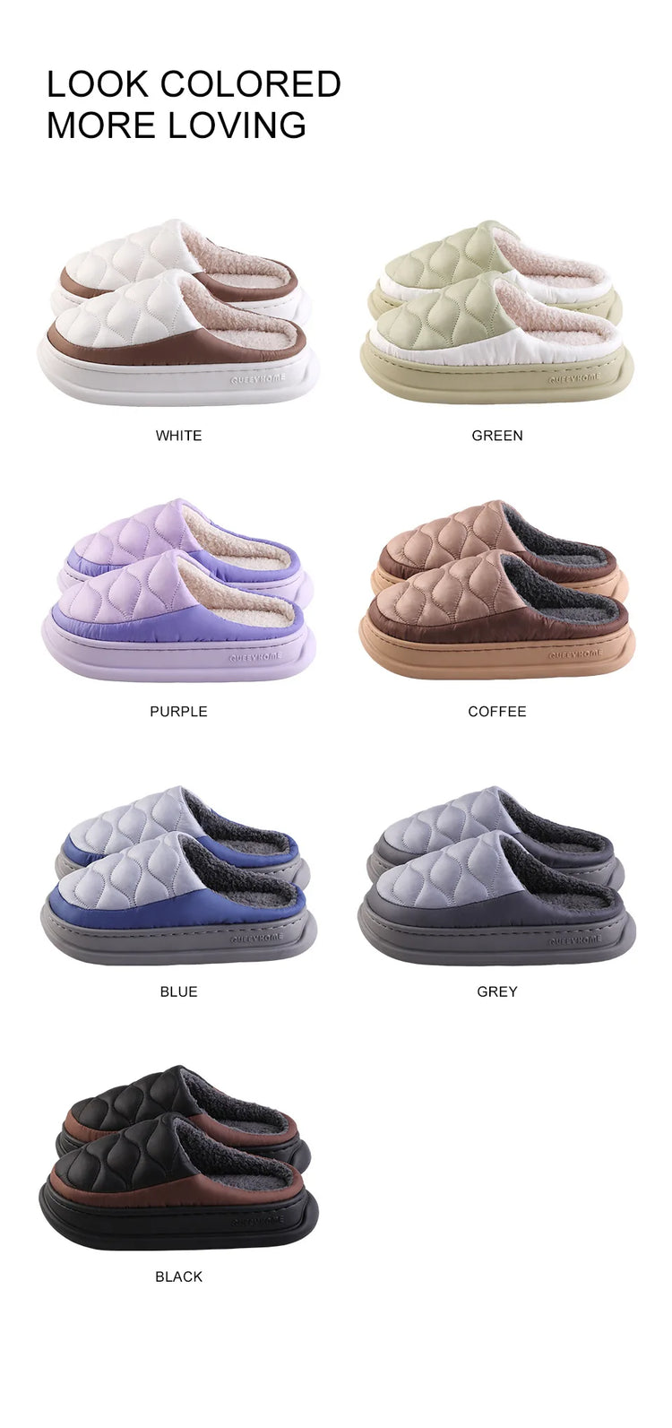 Evshine Women's Winter Furry Slippers Soft Thick Sole Indoor Plush Slides Waterproof Fluffy Shoes Warm Fur House Cotton Slippers