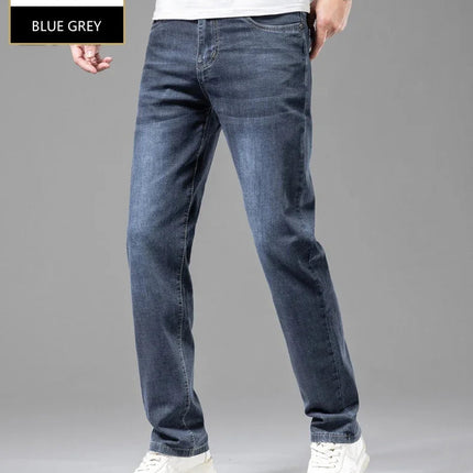 Summer Thin Men's Elastic Cotton Jeans Fashion Gray Comfortable Business Straight Casual Pants Brand Male Clothes Trousers PlatiNum