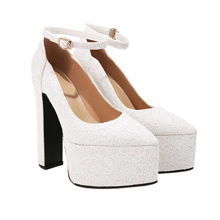 Ochanmeb Bling Bling Silver Gold Glitter Shoes Woman Ultra High Heels Platform Buckle Sequin Red Pumps Ladies Party Prom Wedding PlatiNum