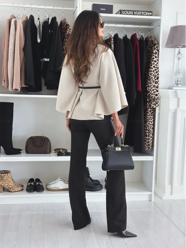 Women's Thick Turtleneck Batwing Sleeve Cape Coat with Single Button Elegant Three Quarter Length Top for Woman and Ponchos