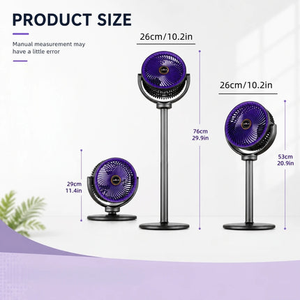 Ventilatore da Terra e da Tavolo 2-in-1 Moderno, 5 Velocità, Potente Flusso d'Aria, Ventilatore USB Portatile per Casa, Camera da Letto, Ufficio