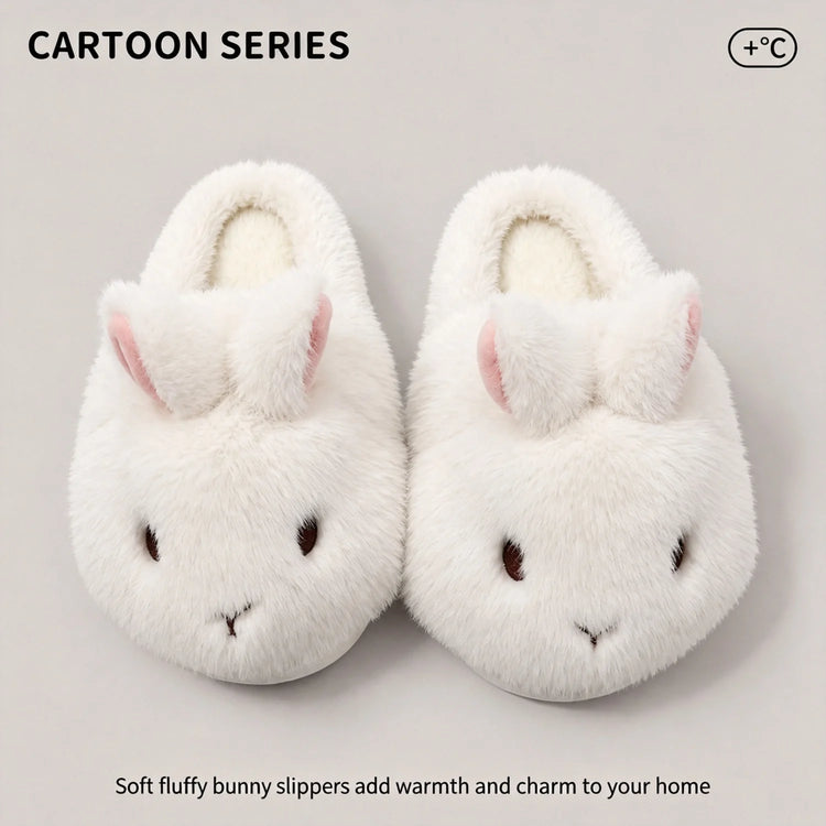 Cute Brown Bunny Plush Slippers Women Winter Warm Rebound Soft Sole House Shoes Indoor Fuzzy Non-Slip Comfortable Home Footwear