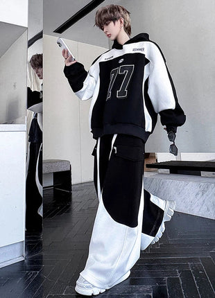 LUZHEN Street Wear Sports Two-piece Sets Men's Fashion Autumn 2025 New Color Contrast Splicing Loose Casual Pants Hoodies JY3686 PlatiNum