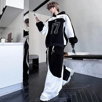 LUZHEN Street Wear Sports Two-piece Sets Men's Fashion Autumn 2025 New Color Contrast Splicing Loose Casual Pants Hoodies JY3686 PlatiNum