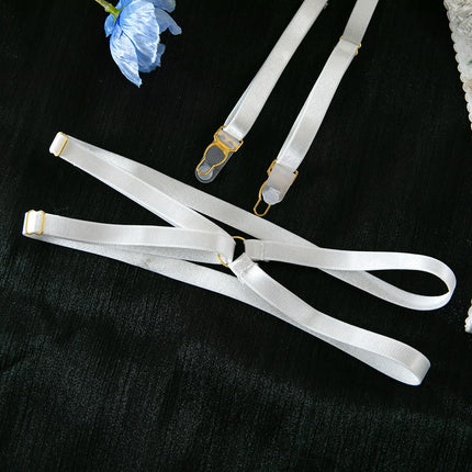Elegant White Floral Embroidered Sheer Lace Lingerie Set Strappy Underwire Bra Garter Belt Thong Intimate Nightwear Apparel Lady