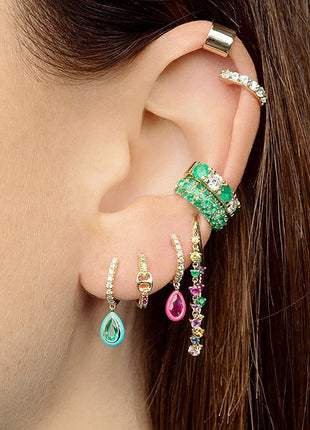 925 Sterling Silver Needle Green Zircon Gold Earrings Heart Hoop Earrings for Women Delicate Stud Earrings Luxury Jewelry Gifts PlatiNum