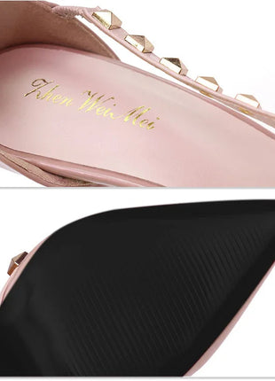Scarpe tacco alto da donna estive in Europa e America Moda punta a punta bocca superficiale rivetto scava fuori sandali a spillo da discoteca platinumshop