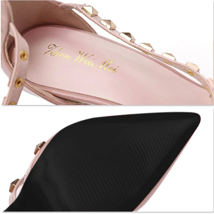 Scarpe tacco alto da donna estive in Europa e America Moda punta a punta bocca superficiale rivetto scava fuori sandali a spillo da discoteca platinumshop