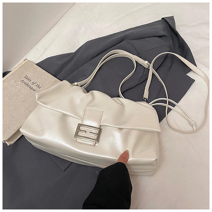 Women's Large Capacity Casual Single Shoulder Bag Soft Leather Cloud Pleated Drawstring Tote Bag Fashion Versatile Underarm Bag