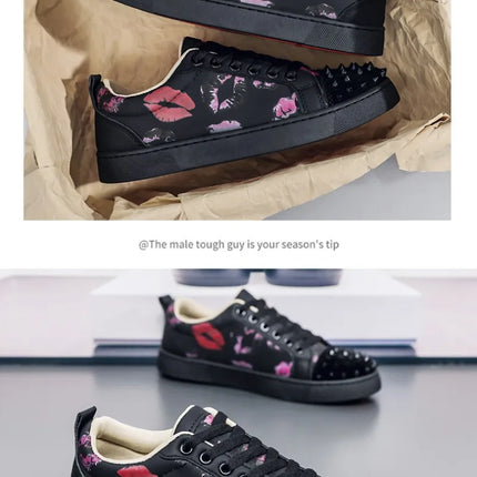 Fashion Trend Couples Casual Sneakers Red Sole Rivet Board Shoes for Men High Quality Man's Leather Sneakers for Men Women Shoes