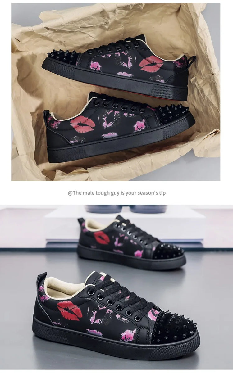 Fashion Trend Couples Casual Sneakers Red Sole Rivet Board Shoes for Men High Quality Man's Leather Sneakers for Men Women Shoes
