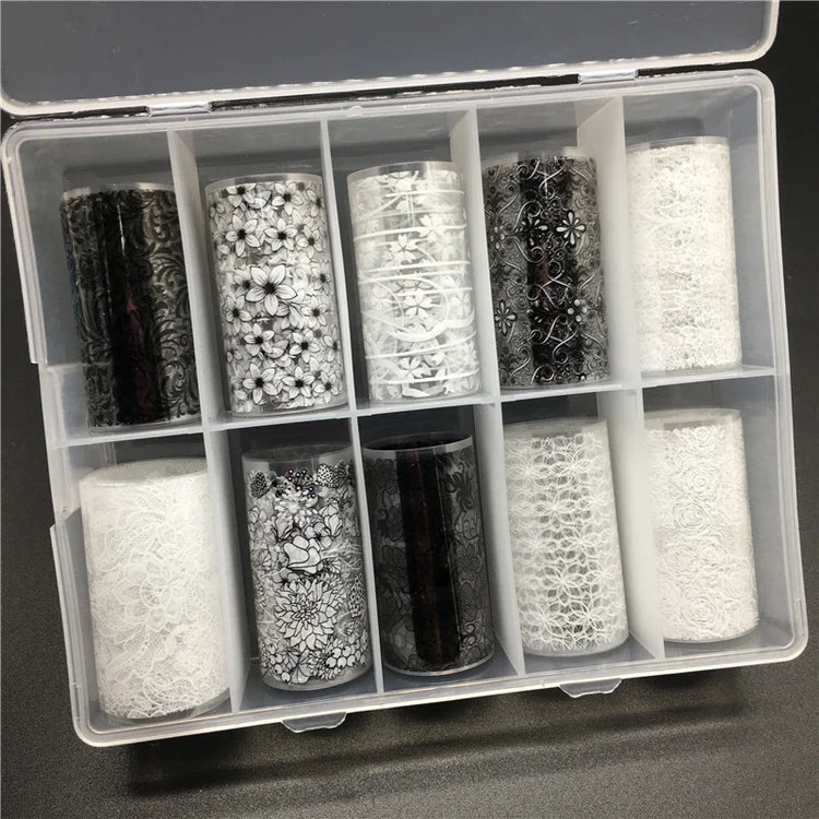 10 Patterns New Metal Nail Foils for Transfer Paper Stickers Floral Chameleon Nails Wraps DIY Water Marble Nail Art Decorations