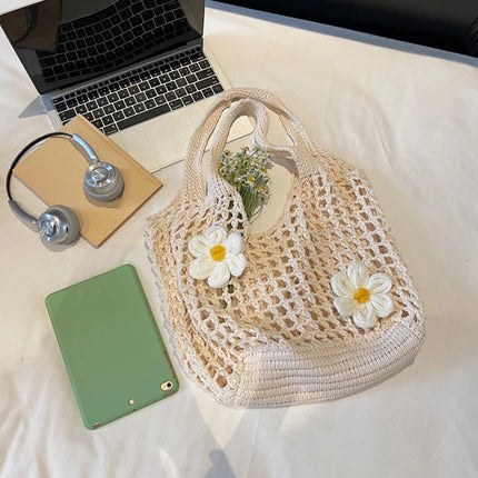 Women's Large Capacity Knitted Tote Bag Fashionable Summer Beach Bag Lightweight Casual Chic Hobo Top Handle Shoulder Bag