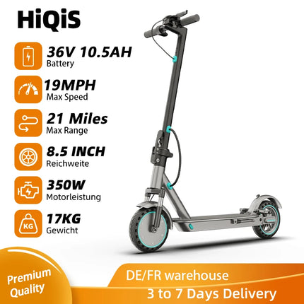 HiQiS D8 pro 350W Potente scooter elettrico Gamma 30KM Pneumatico solido da 8,5 pollici Monopattino elettrico 10.5Ah 30KM/H E-scooter