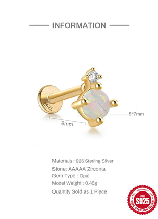 CANNER 1PC 925 Sterling Silver Exquisite Crown Opal Piercing Earring for Women Ear Studs Cartilage Earring Body Jewelry Gift PlatiNum