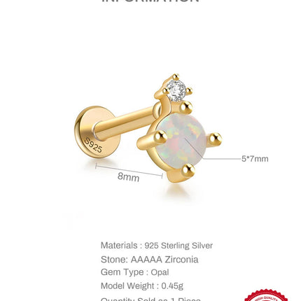 CANNER 1PC 925 Sterling Silver Exquisite Crown Opal Piercing Earring for Women Ear Studs Cartilage Earring Body Jewelry Gift PlatiNum