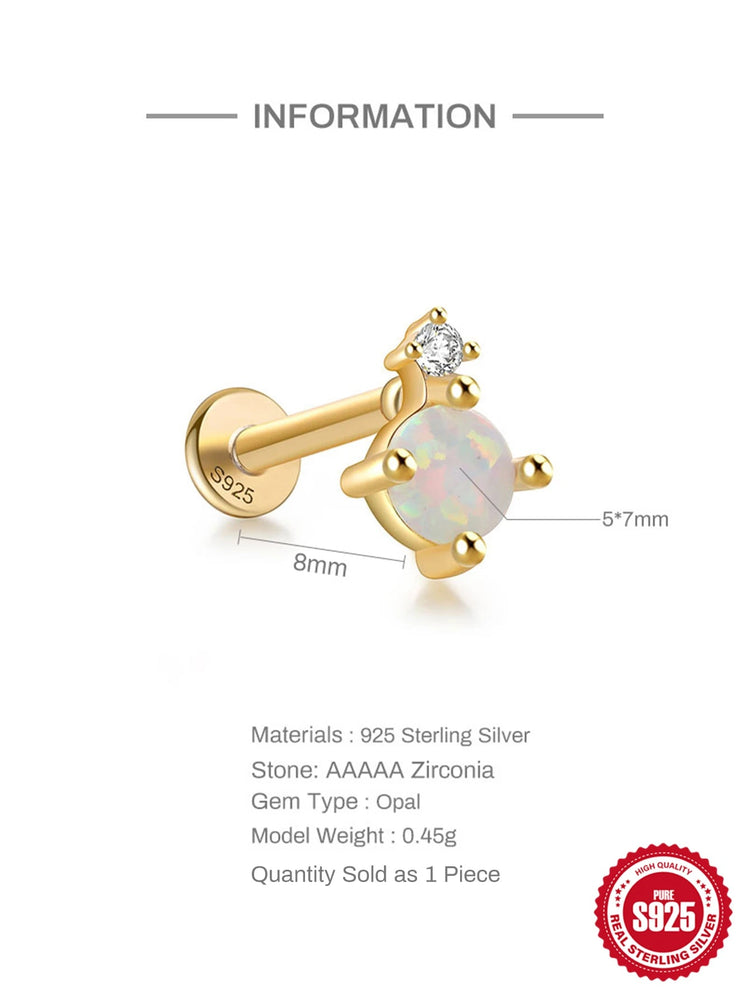 CANNER 1PC 925 Sterling Silver Exquisite Crown Opal Piercing Earring for Women Ear Studs Cartilage Earring Body Jewelry Gift PlatiNum