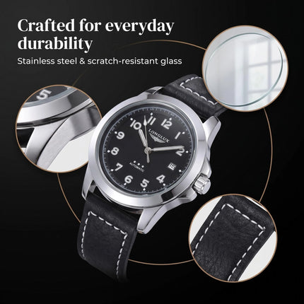 LONGLUX Men Automatic Watch Vintage Pilot Business Classic Military Mechanical Watches Date Waterproof Luminous Leather Gift