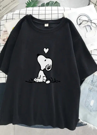 Nuova T-shirt 2026 Snoopy Cartoon Anime da Donna, Maglietta Estiva a Maniche Corte in Cotone Bianco, Top Moda per Coppie