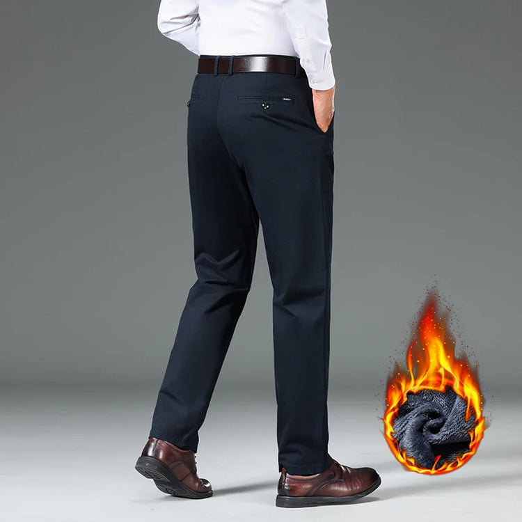Winter Business Plush Casual Pants Men's Straight Thick Comfortable Brand Fashion Trousers Warm Plush Loose Stretch Pants