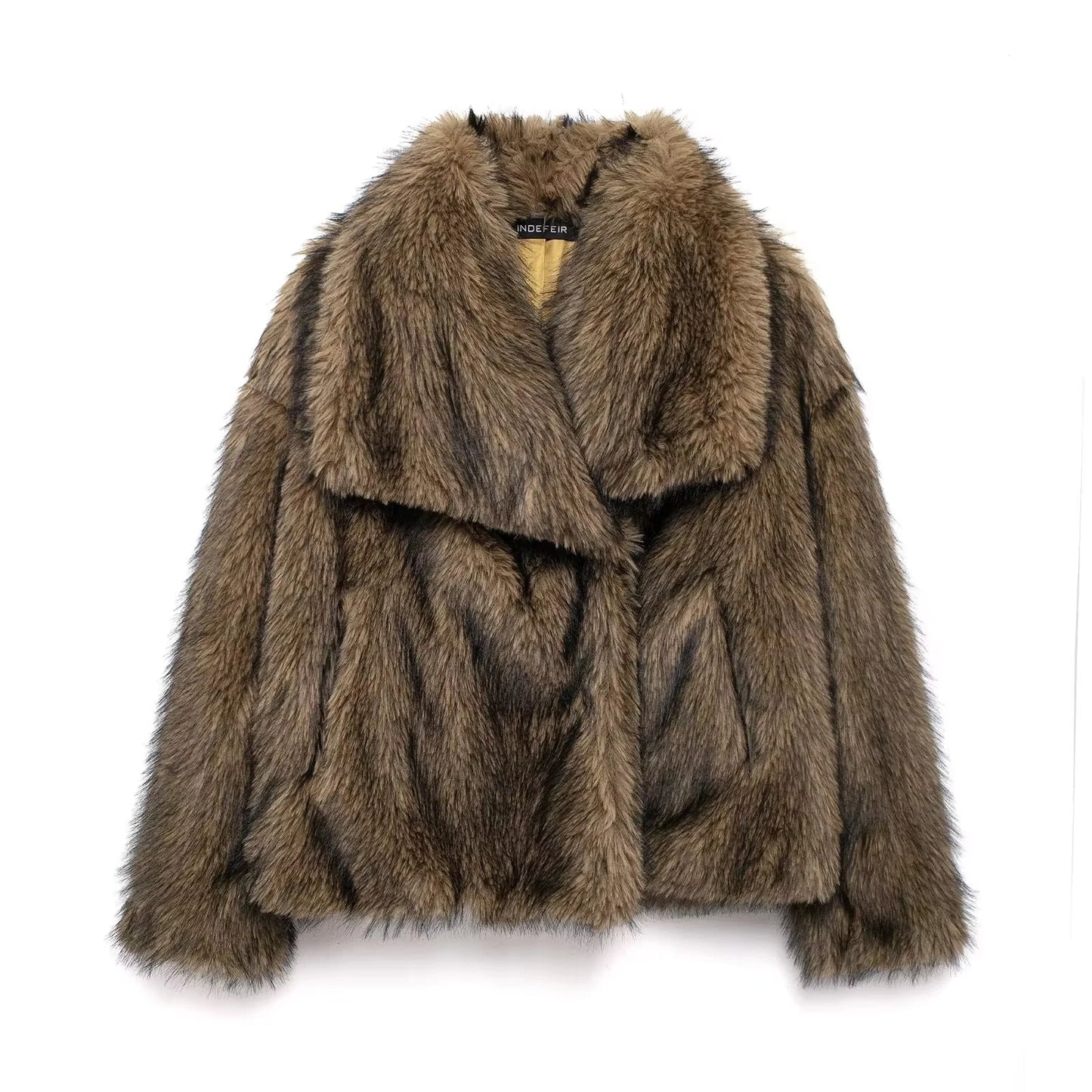 Women Elegant Faux Fur Coat Warm Fluffy Loose Long Sleeve Lapel Jacket Autumn Winter Fashion High Street Lady Outerwear