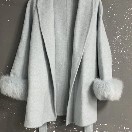BJTZ Fox Fur Classic Long Double-Sided Pure Wool Coat For Women 2025 New Autumn Winter High-End Woolen Jacket