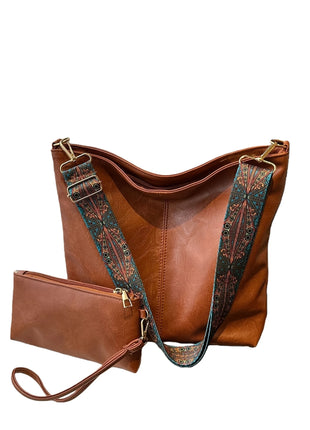 Borsa tote in morbida PU a 2 pezzi, grande capacità, stile bohémien, con tracolla larga, borsa a spalla e a mano, regalo di compleanno ideale