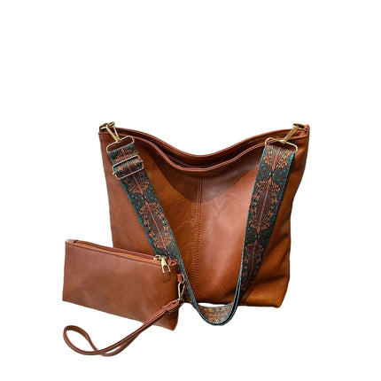 Borsa tote in morbida PU a 2 pezzi, grande capacità, stile bohémien, con tracolla larga, borsa a spalla e a mano, regalo di compleanno ideale