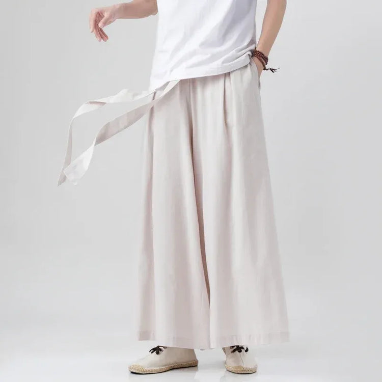 Pantaloni retrò in cotone e lino stile cinese Uomo Kimono estivo Pantaloni tradizionali in tinta unita Pantaloni casual a gamba larga streetwear maschile