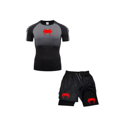 Set di compressione Anime Venom Magliette da palestra per allenamento da uomo Pantaloncini da corsa traspiranti Set di abbigliamento sportivo Rash Guard ad asciugatura rapida platinumshop