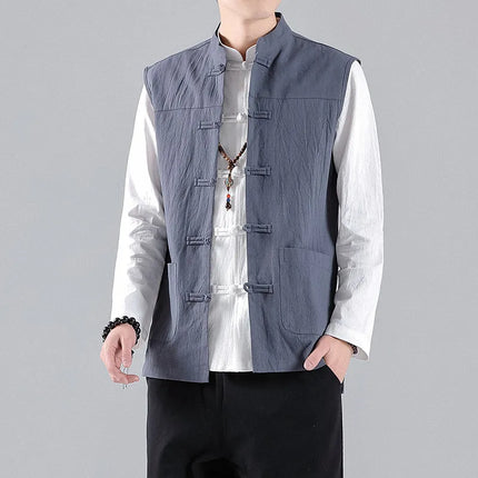Canotte da uomo senza maniche in cotone stile cinese, gilet casual vintage, gilet estivi traspiranti, magliette larghe da uomo, abito Tang