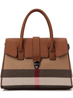 Borsa a Tracolla in Tela a Righe Multicolore con Dettagli in Ecopelle, Manico Superiore e Tracolla Regolabile per Donna