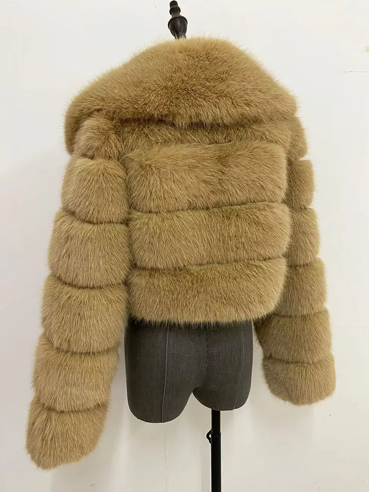 ZADORIN Luxury Big Collar Spliced Cropped Faux Fur Coat Woman Clothing Thicken Furry Faux Fur Jacket Winter Fur Coats Top Mujer