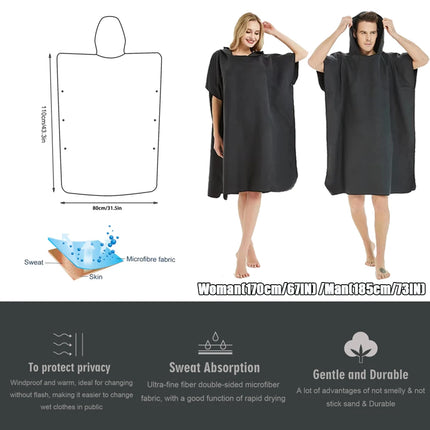 Asciugamano poncho da surf con cappuccio Asciugamano in spugna ad asciugatura rapida Cambio di copertura per adulti Surf Nuoto Spiaggia Sport acquatici Ocean Essential Acc